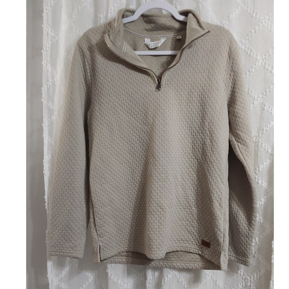 Outpost Makers Womens Beige Waffle Knit Quarter Zip Pullover Sweater Size M